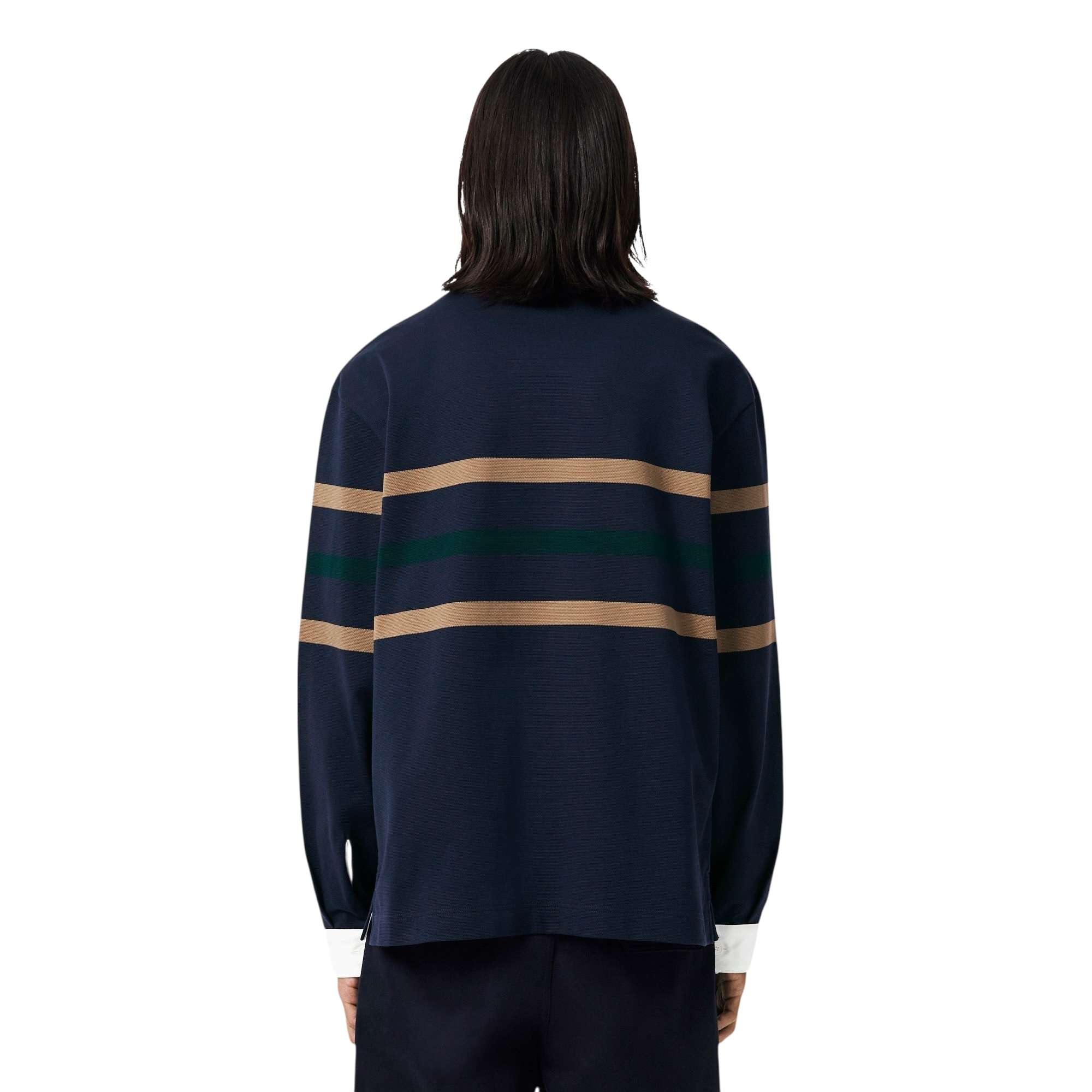 Lacoste Polo Rugby Piqué Rayé Relaxed Fit - Bleu Marine