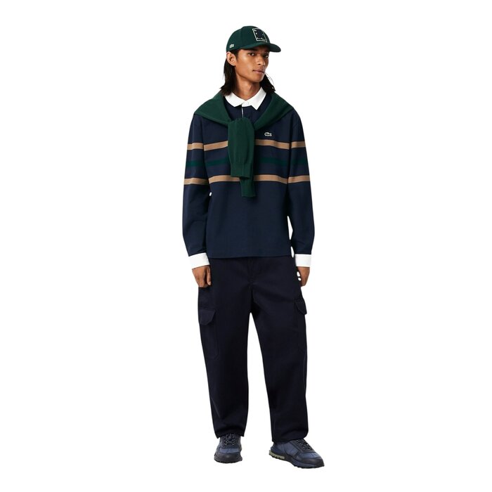 Lacoste Polo Rugby Piqué Rayé Relaxed Fit - Bleu Marine