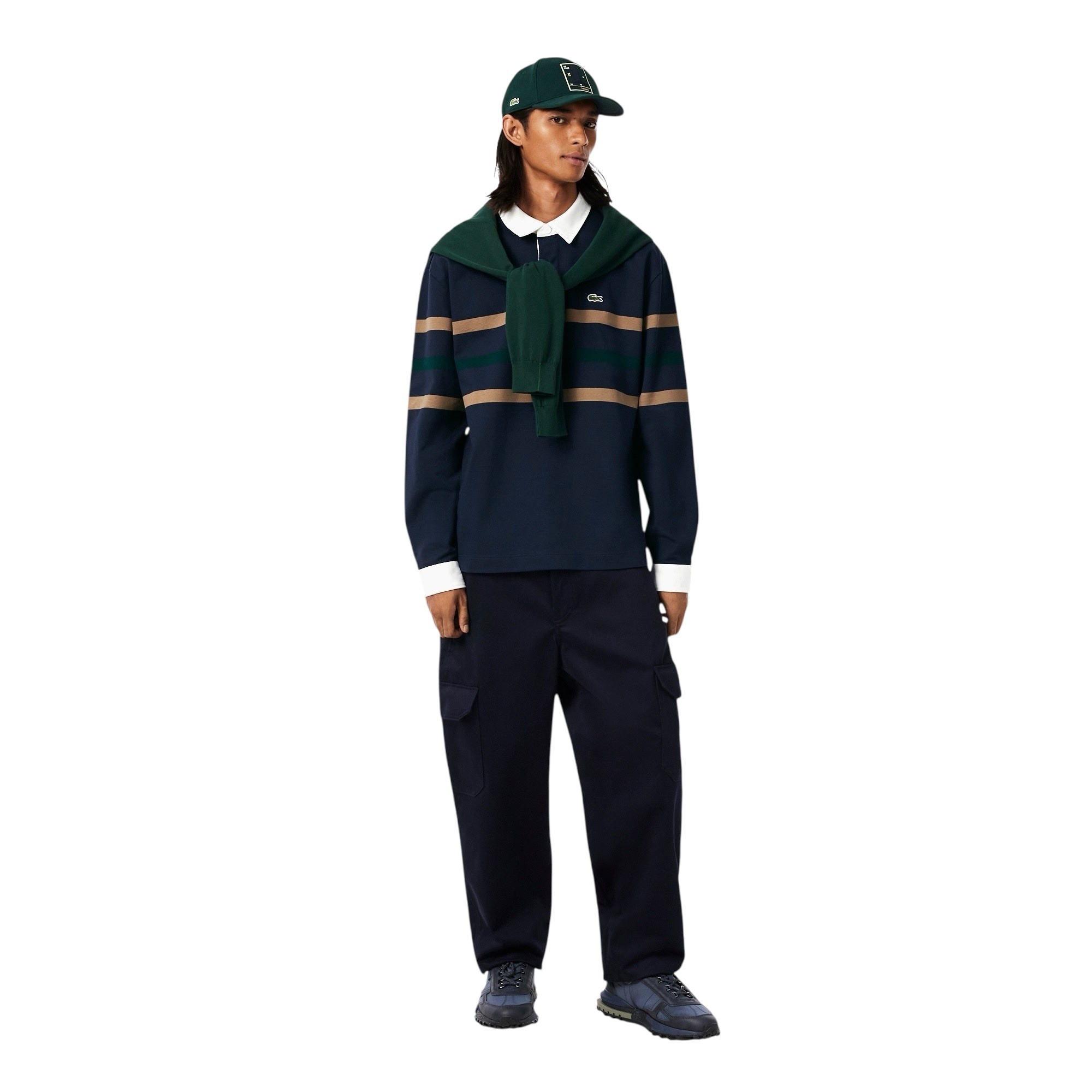Lacoste Polo Rugby Piqué Rayé Relaxed Fit - Bleu Marine