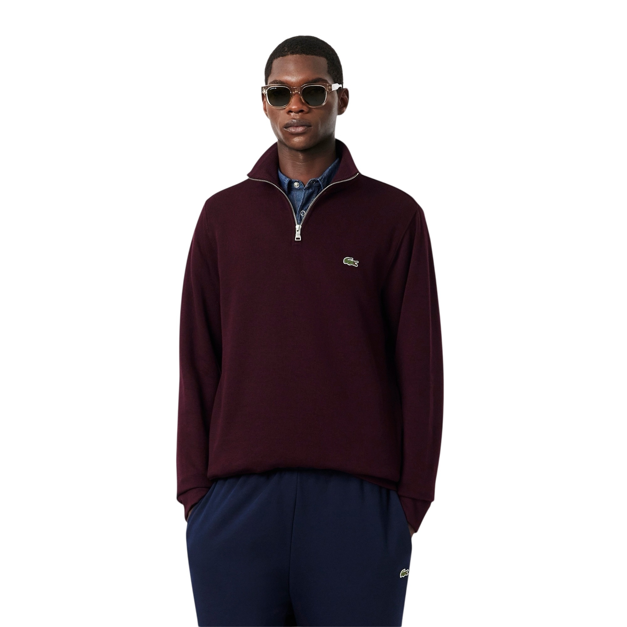 Lacoste Sweatshirt Zippé Interlock Col Montant - Marron