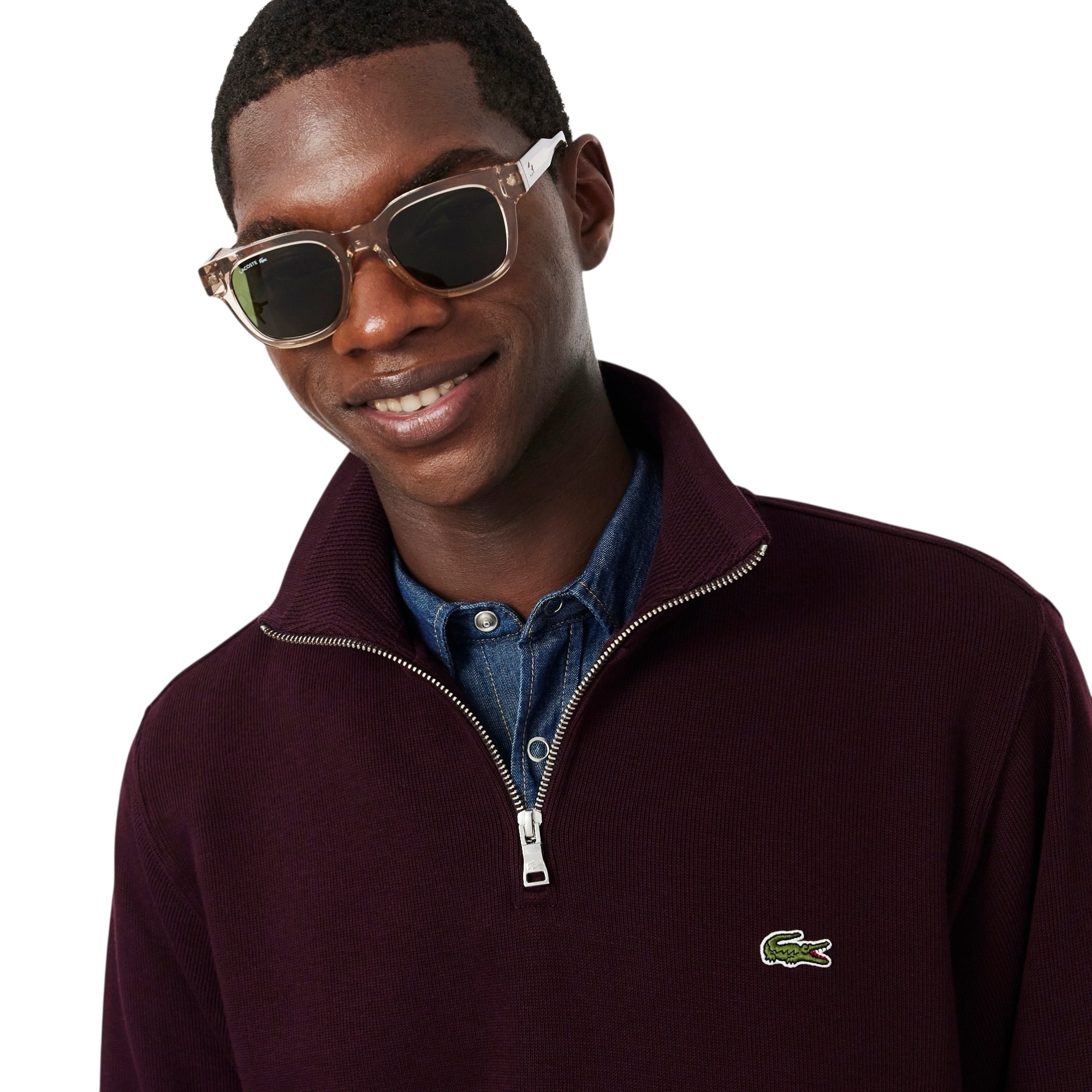 Lacoste Sweatshirt Zippé Interlock Col Montant - Marron