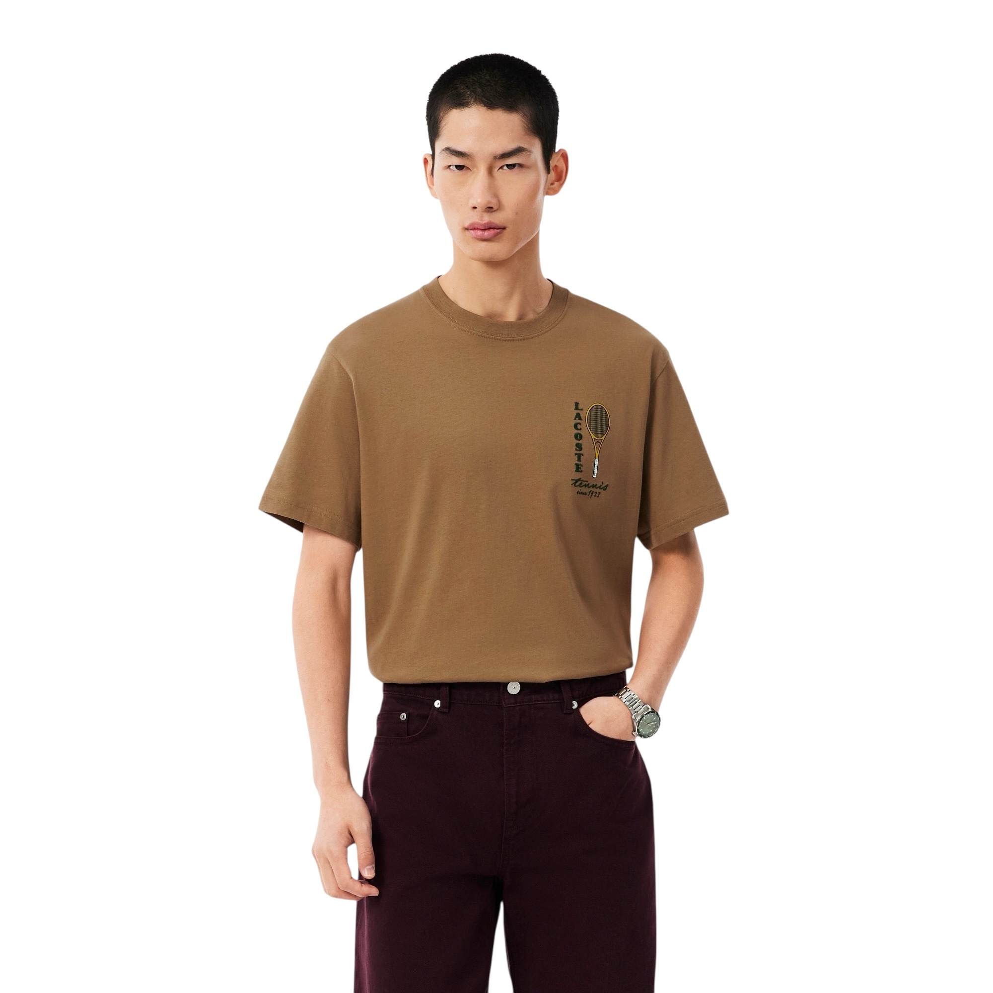 Lacoste T-shirt Jersey Coton Imprimé Broderie - Marron