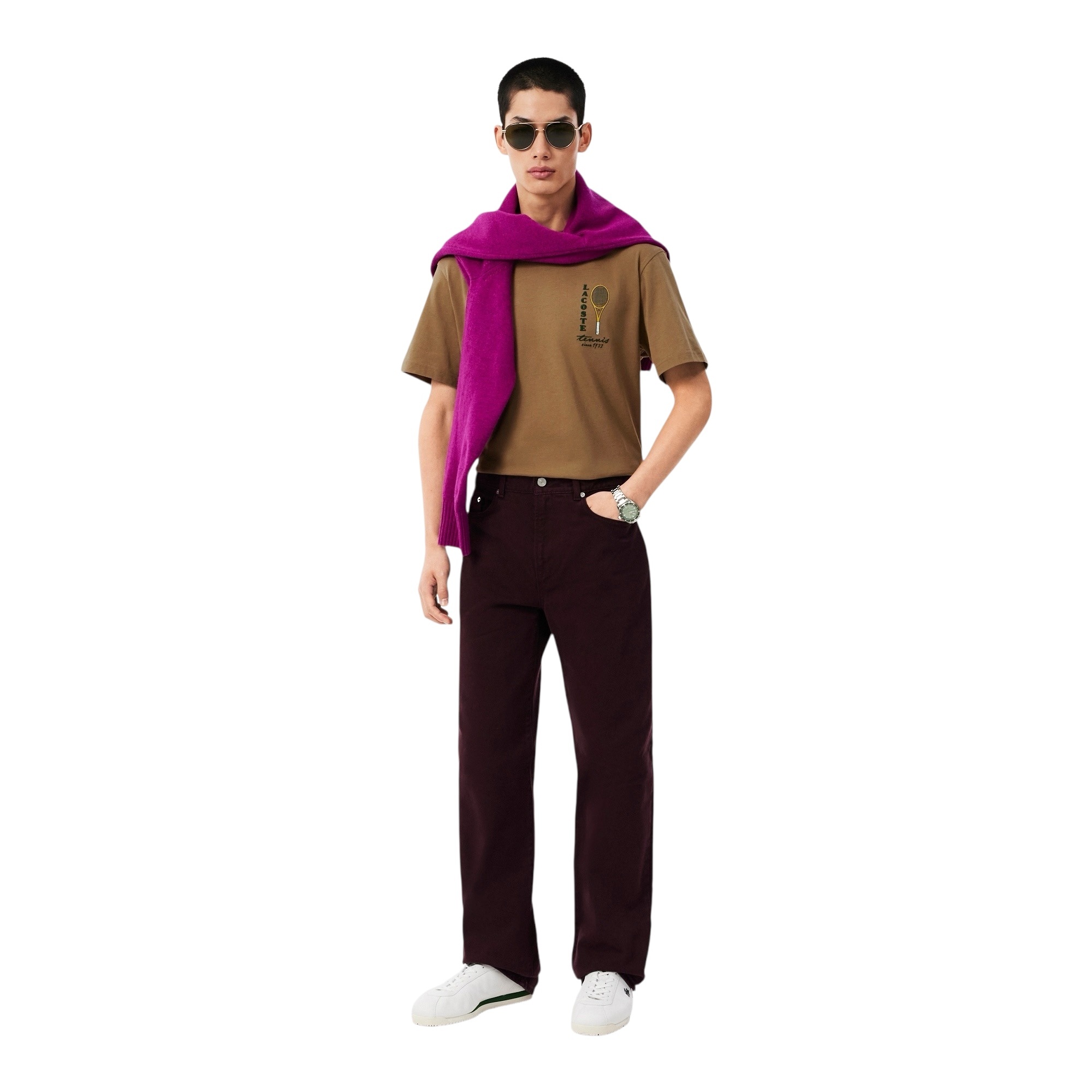 Lacoste T-shirt Jersey Coton Imprimé Broderie - Marron