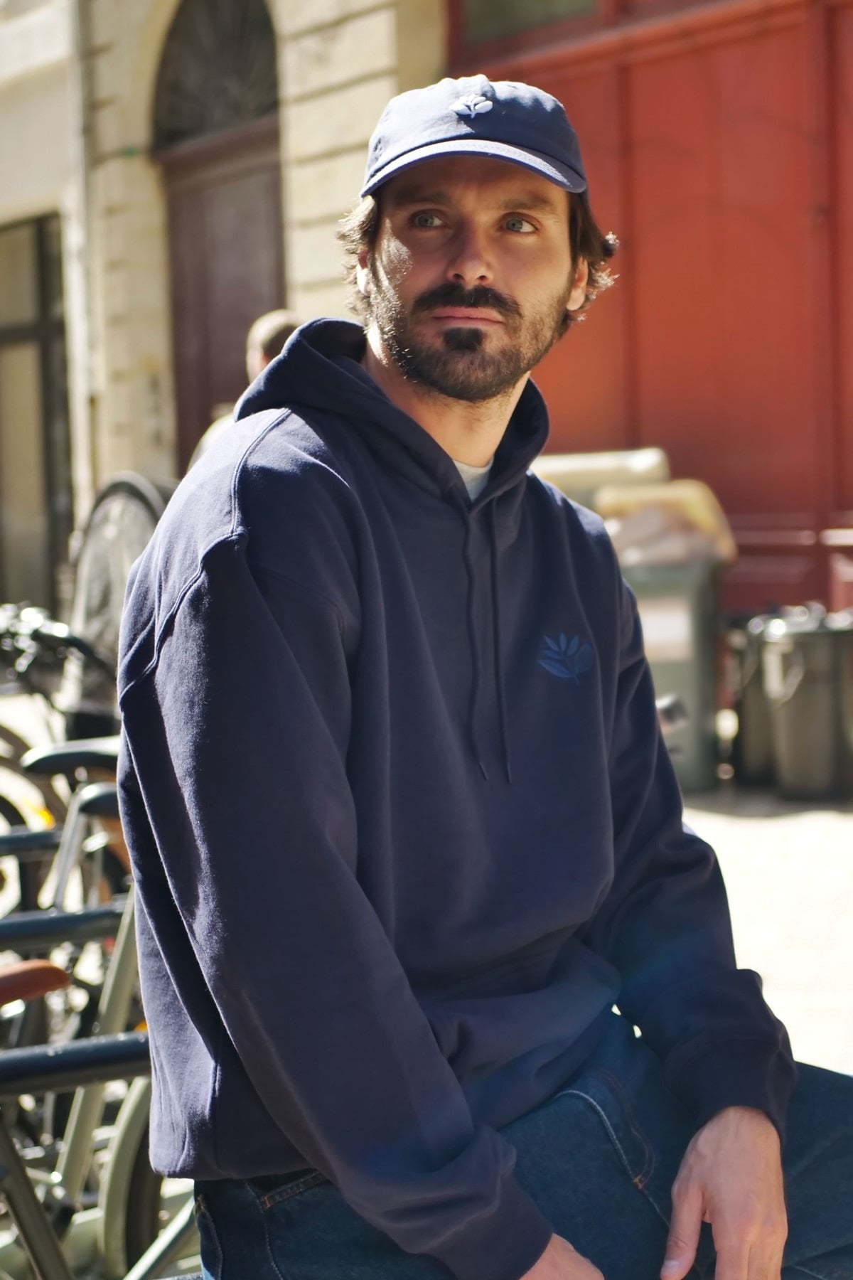 Magenta Denim Plant Hoodie - Navy