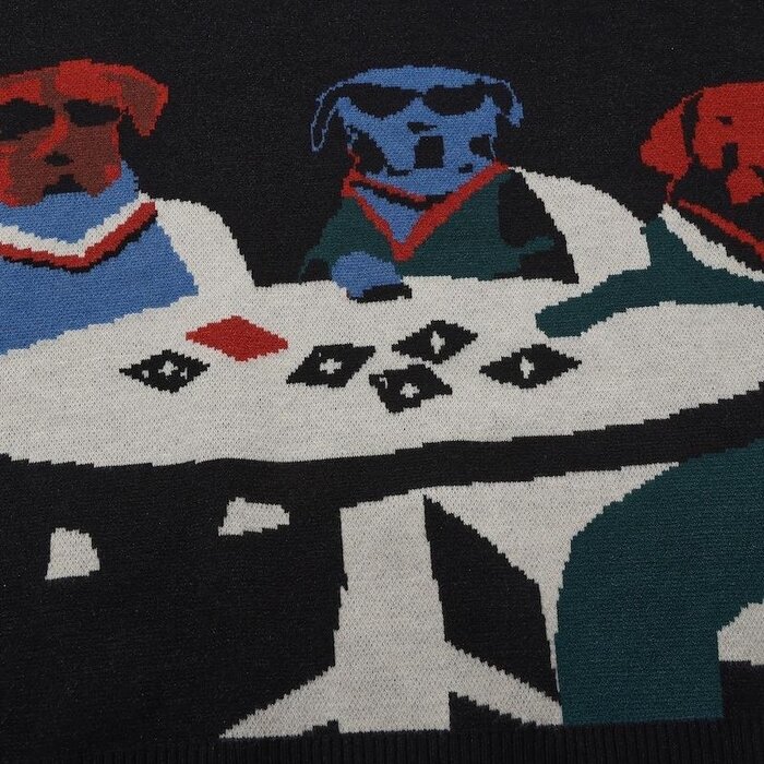 Hélas Poker Dogs Crewneck Knit - Black