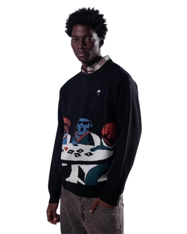 Hélas Poker Dogs Crewneck Knit - Black