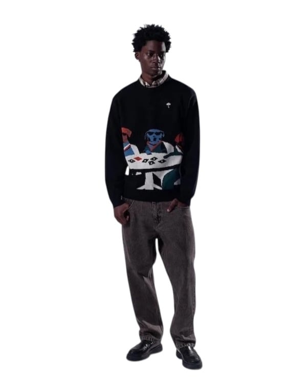 Hélas Poker Dogs Crewneck Knit - Black