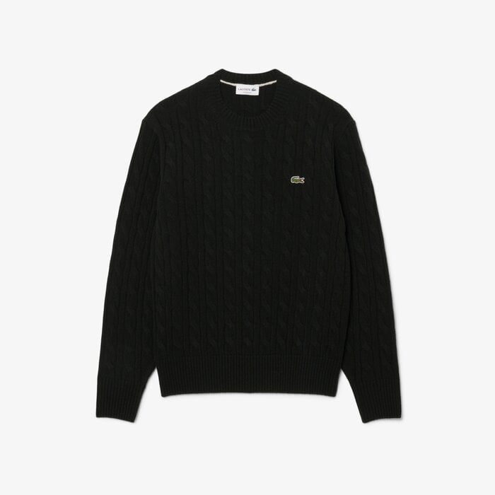 Lacoste Pull Torsadé en Laine Col Rond - Vert Foncé