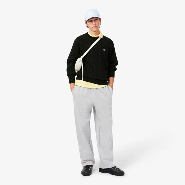 Lacoste Pull Torsadé en Laine Col Rond - Vert Foncé