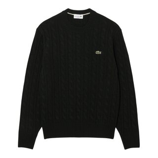 Lacoste Pull Torsadé en Laine Col Rond - Vert Foncé