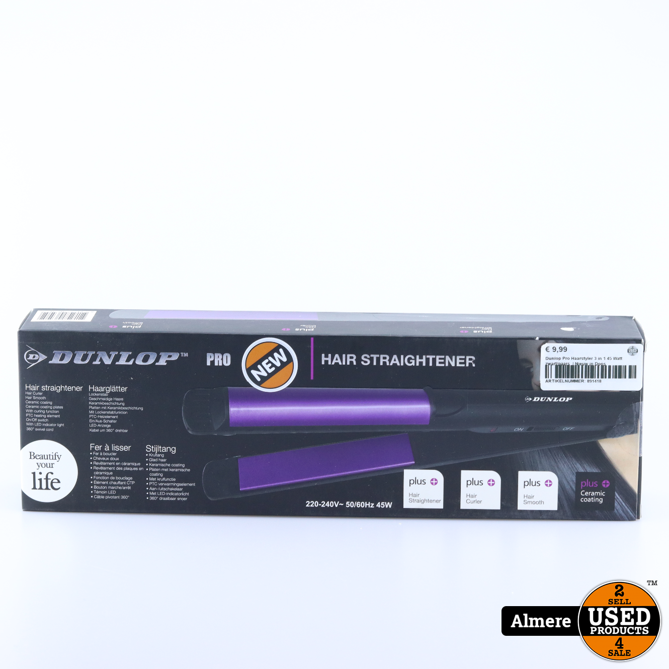 Dunlop Haarstyler in 1 Watt zwart/paars | Nieuw in Doos - Used Products Almere