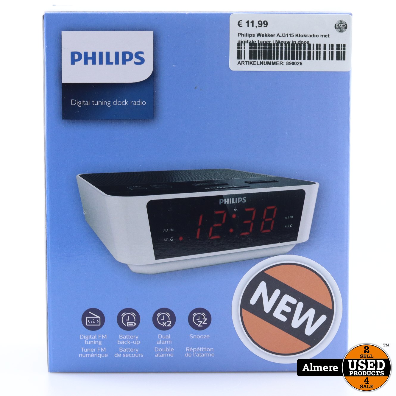 Philips Wekker AJ3115 Klokradio met digitale tuner Nieuw in doos - Used Products Almere