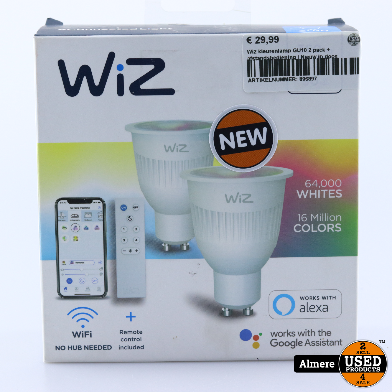hulp terrorist samenwerken Wiz kleurenlamp GU10 2 pack + afstandsbediening | Nieuw in doos - Used  Products Almere