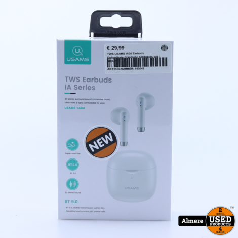 TWS USAMS IA04 Earbuds Oplaadbare draadloze oordopjes Wit | NIEUW