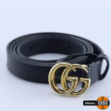 Gucci 409417 GG Marmont leather belt with shiny buckle