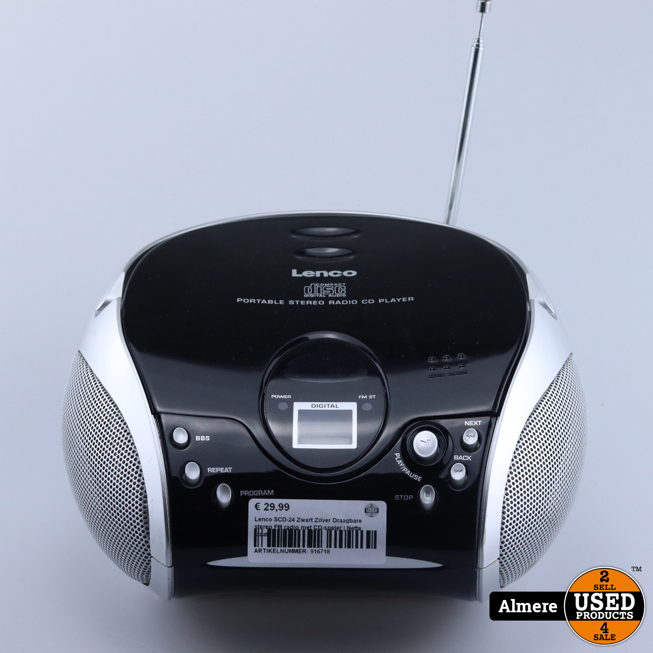 Walging Oproepen Ruimteschip Lenco SCD-24 Zwart Zilver Draagbare stereo FM radio met CD-speler | Nette  staat - Used Products Almere