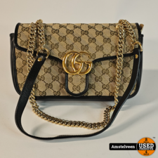 gucci Gucci 443497 GG Marmont Small Diagonal Matelasse Canvas Beige/Ebony