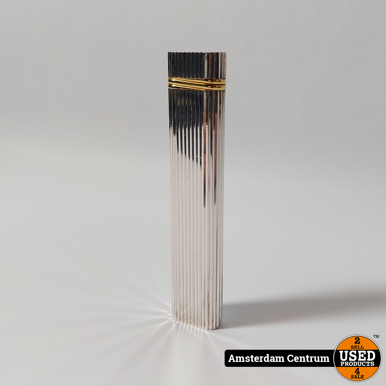 Vintage 1980 Cartier Vertical Lines Silver Plated Table Lighter