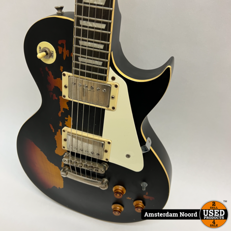 Vintage V100 ICON Distressed Black Sunburst Elektrische Gitaar