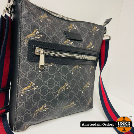 Gucci Schoudertas Canvas Tijgerprint Zwart | Goede Staat