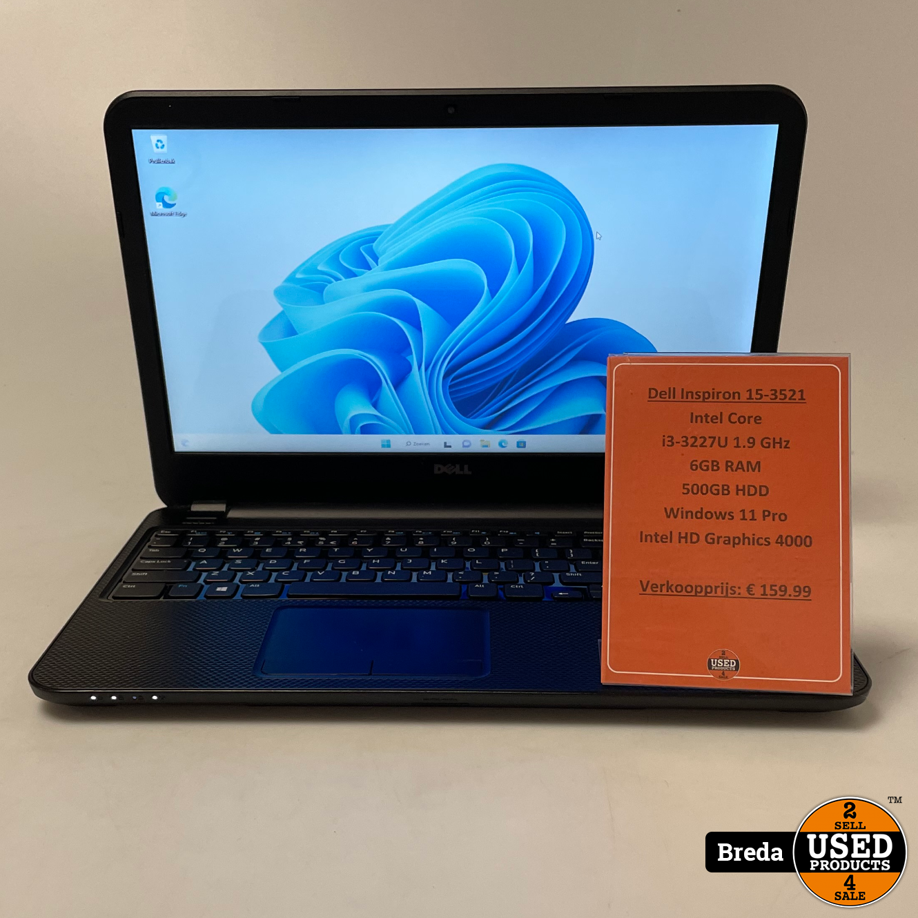 Dell Inspiron laptop Intel Core i3-3227U 1.9 GHz 6GB RAM 500GB HDD Windows 11 Intel HD Graphics 4000 | Met garantie - Used Products Breda