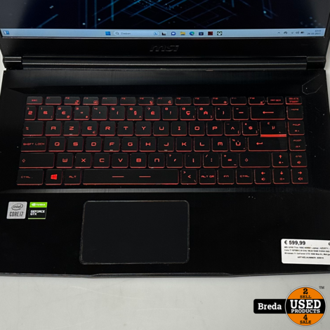 MSI GF63 Thin 10SC-029BE Laptop | AZERTY | Intel Core i7-10750H 2.6 GHz 16GB RAM 512GB SSD Windows 11 GeForce GTX 1650 Max-Q | Met garantie