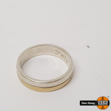 Zilveren 925 ring met 18kr gouden rand | Maat 18.5
