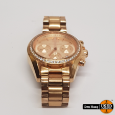 Michael Kors Dames Chrono Rose Goud-Tone Bruin Acryl Armband Horloge MK5944
