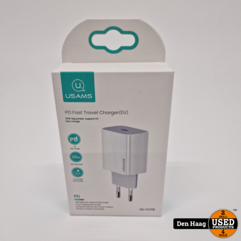 USAMS 20W TYPE C FAST CHARGER WIT | NIEUW
