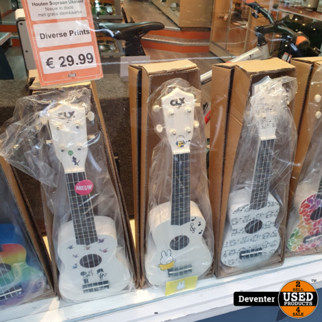 Houten Sopraan Ukelele Diverse Prints Nieuw in doos