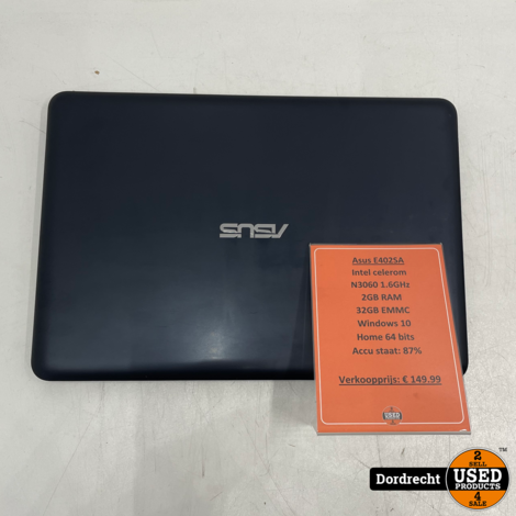 Asus E402SA laptop | Intel celerom N3060 32GB EMMC 2GB RAM Windows 10 | Met garantie