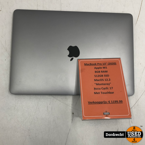 Macbook Pro 2020 13inch | Touchbar Apple M1 8GB RAM 512GB SSD | In doos | Met originele bon | Met garantie