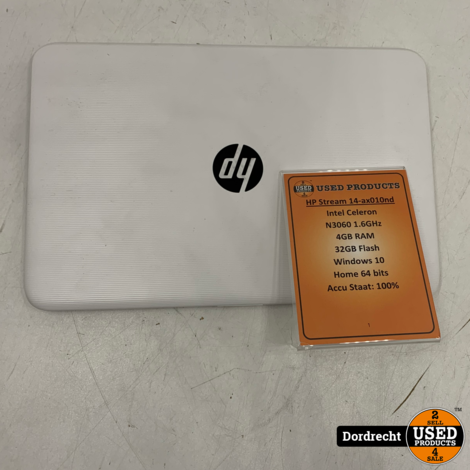 HP Stream 14-ax010nd Laptop | Intel Celeron 4GB RAM 32GB Flash Windows 10 | Met garantie