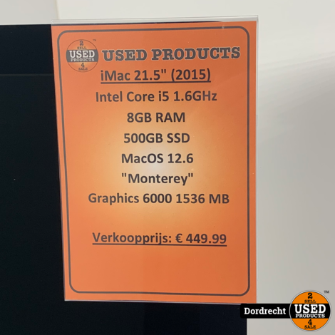 iMac 2015 21.5inch | Intel Core i5 500GB SSD 8GB RAM Intel HD Graphics 6000 1536 MB | Met garantie