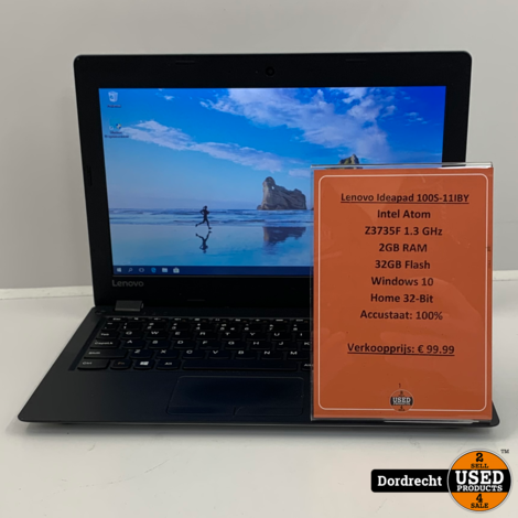 Lenovo Ideapad 100S-11IBY laptop | Intel Atom 1.3GHz 2GB RAM 32GB Flash Windows 10 | Met garantie