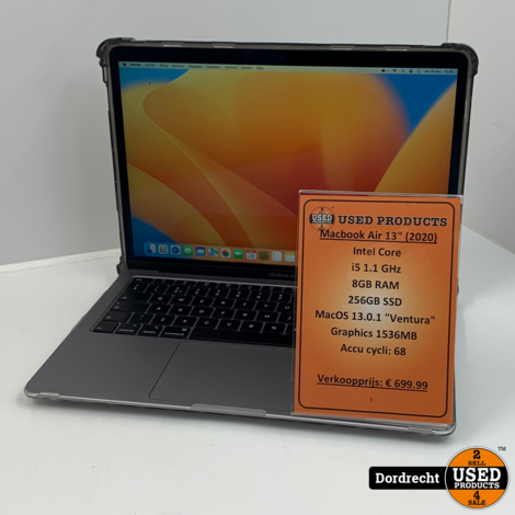 Macbook Air 2020 13inch | Intel Core i5 8GB RAM 256GB SSD Intel Iris Plus Graphics 1536MB | Met garantie
