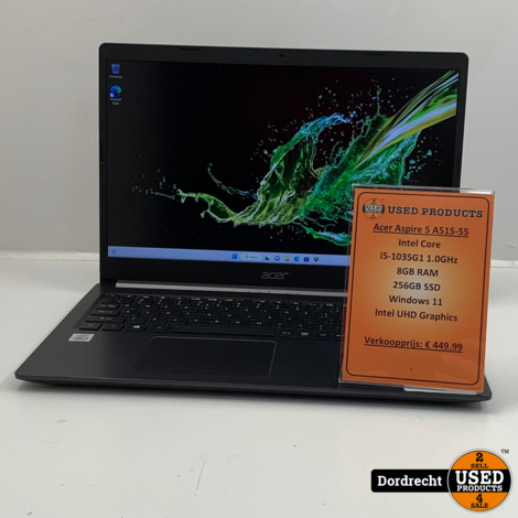 Acer Aspire 5 A515-55 laptop | Intel Core i5-1035G1 256GB SSD 8GB RAM Intel UHD Graphics Windows 11 | Met garantie