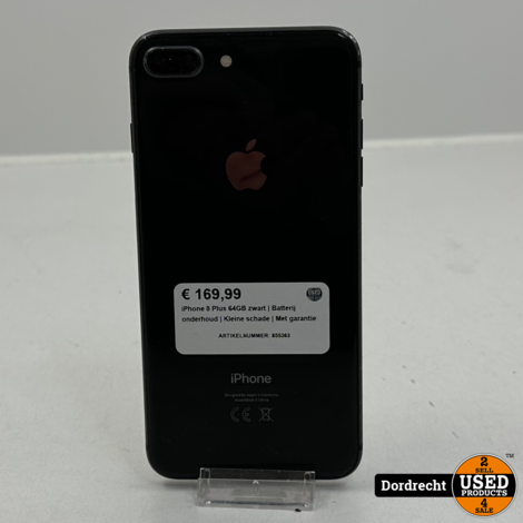 iPhone 8 Plus 64GB zwart | Batterij onderhoud | Kleine schade | Met garantie