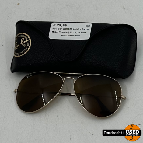 Ray-Ban RB3025 Aviator Large Metal Classic Zonnebril | 62-14 | In hoes