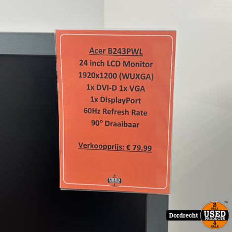 Acer B243PWL Monitor | Met garantie