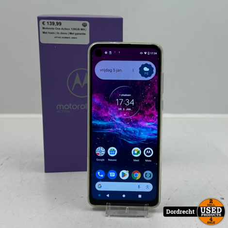 Motorola One Action 128GB Wit | Met hoes | In doos | Met garantie