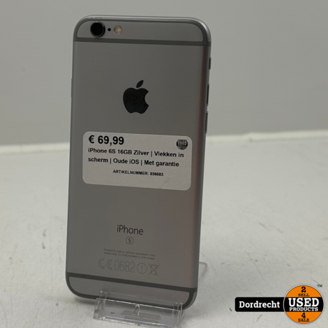 iPhone 6S 16GB Zilver | Vlekken in scherm | Oude iOS | Met garantie