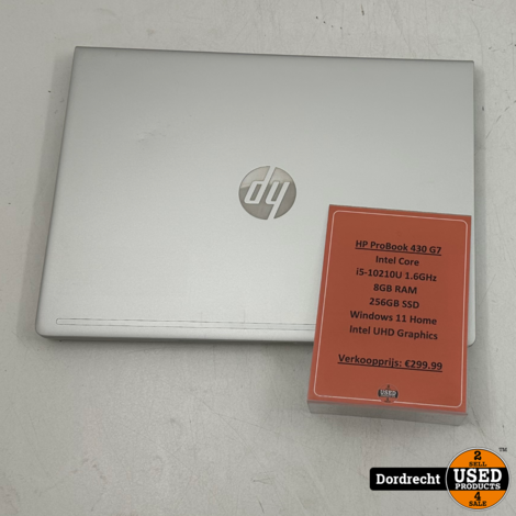 HP ProBook 430 G7 Laptop | Touchscreen | Intel Core i5-10210U 1.6 GHz 8GB RAM 256GB SSD Windows 11 Home Intel UHD Graphics | Met garantie