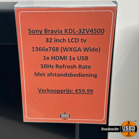 Sony Bravia KDL-32V4500 TV / Televisie | Met AB | Met garantie