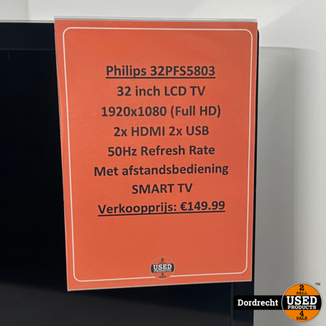 Philips 32PFS5803 smart televisie/tv | Met ab (mist klepje) | Zonder voet | Met garantie