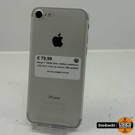 iPhone 7 128GB Zilver | Batterij onderhoud | iOS 15.8.1 | Kras op scherm | Met garantie
