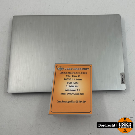 Lenovo IdeaPad 3 14IIL05 laptop | Intel Core i3-1005G1 512GB SSD 8GB RAM Intel UHD Graphics Windows 11 | Met garantie