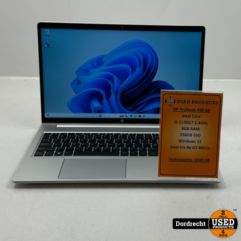 HP ProBook 450 G8 laptop | Intel Core i5-1135G7 2.4GHz 8GB RAM 256GB SSD Windows 11  Intel Iris Xe G7 80EUs | Met garantie