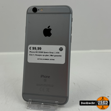 iPhone 6S 32GB Space Gray | | iOS 15.8.1 | Krasjes op glas | Met garantie