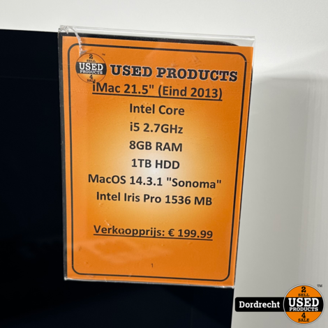 iMac 2013 21.5inch | Intel Core i5 2.7GHz 1TB HDD 8GB RAM Intel Iris Pro 1536 MB | Met garantie